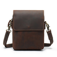 Small Leather Vertical Side Bag Leather Phone Crossbody Bag Mens Shoulder Bag for Men