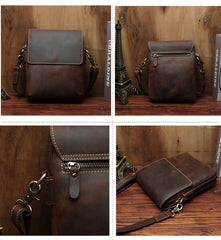 Small Leather Vertical Side Bag Leather Phone Crossbody Bag Mens Shoulder Bag for Men
