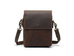Small Leather Vertical Side Bag Leather Phone Crossbody Bag Mens Shoulder Bag for Men