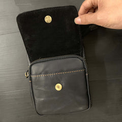 Cool Black Leather Men's Biker Belt Pouch Belt Bag Black Small Biker Side Bag For Men - iwalletsmen