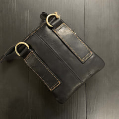 Cool Black Leather Men's Biker Belt Pouch Belt Bag Black Small Biker Side Bag For Men - iwalletsmen