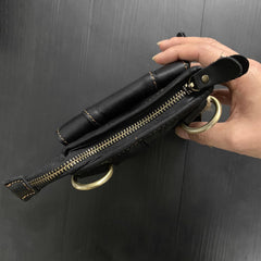 Cool Black Leather Men's Biker Belt Pouch Belt Bag Black Small Biker Side Bag For Men - iwalletsmen
