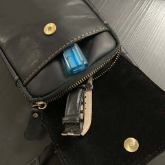 Cool Black Leather Men's Biker Belt Pouch Belt Bag Black Small Biker Side Bag For Men - iwalletsmen