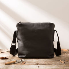 Small Cool Black Square Leather Mens Messenger Bags Shoulder Bags for Men - iwalletsmen