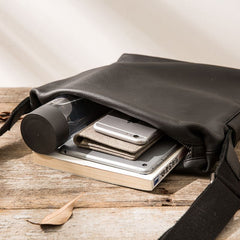 Small Cool Black Square Leather Mens Messenger Bags Shoulder Bags for Men - iwalletsmen