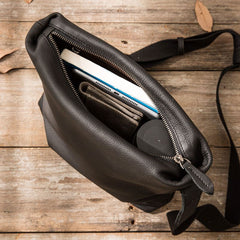 Small Cool Black Square Leather Mens Messenger Bags Shoulder Bags for Men - iwalletsmen