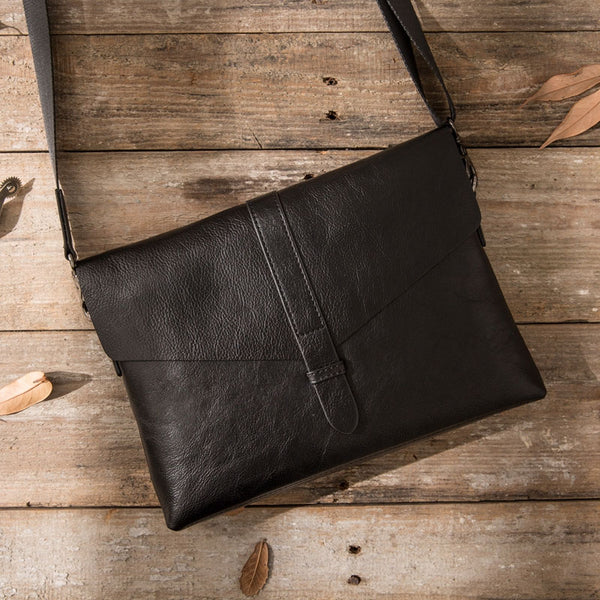 Small Leather Black Mens Cool Messenger Bags Shoulder Bags  for Men - iwalletsmen