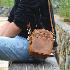 Vintage Brown Leather Men's Belt Pouches Cell Phone Holsters Mini Side Bag For Men - iwalletsmen