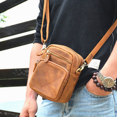 Vintage Brown Leather Men's Belt Pouches Cell Phone Holsters Mini Side Bag For Men - iwalletsmen