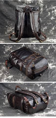 Casual Leather Mens 14inch Laptop Backpack School Backpack Barrel Travel Backpack for Men - iwalletsmen