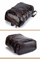 Casual Leather Mens 14inch Laptop Backpack School Backpack Barrel Travel Backpack for Men - iwalletsmen
