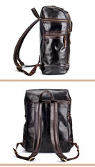 Casual Leather Mens 14inch Laptop Backpack School Backpack Barrel Travel Backpack for Men - iwalletsmen