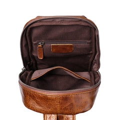 Cool Black Leather Men's Sling Bag Chest Bag Sling Crossbody Bag Brown One Shoulder Backpack For Men - iwalletsmen
