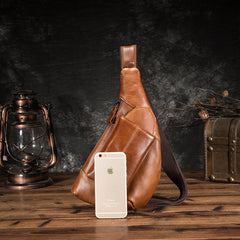 Cool Brown Leather Men's Sling Bag Chest Bag One Shoulder Backpack For Men - iwalletsmen