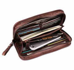 Vintage Brown Leather Men's Long Wallet Black Clutch Wallet Zipper Long Wallet For Men - iwalletsmen
