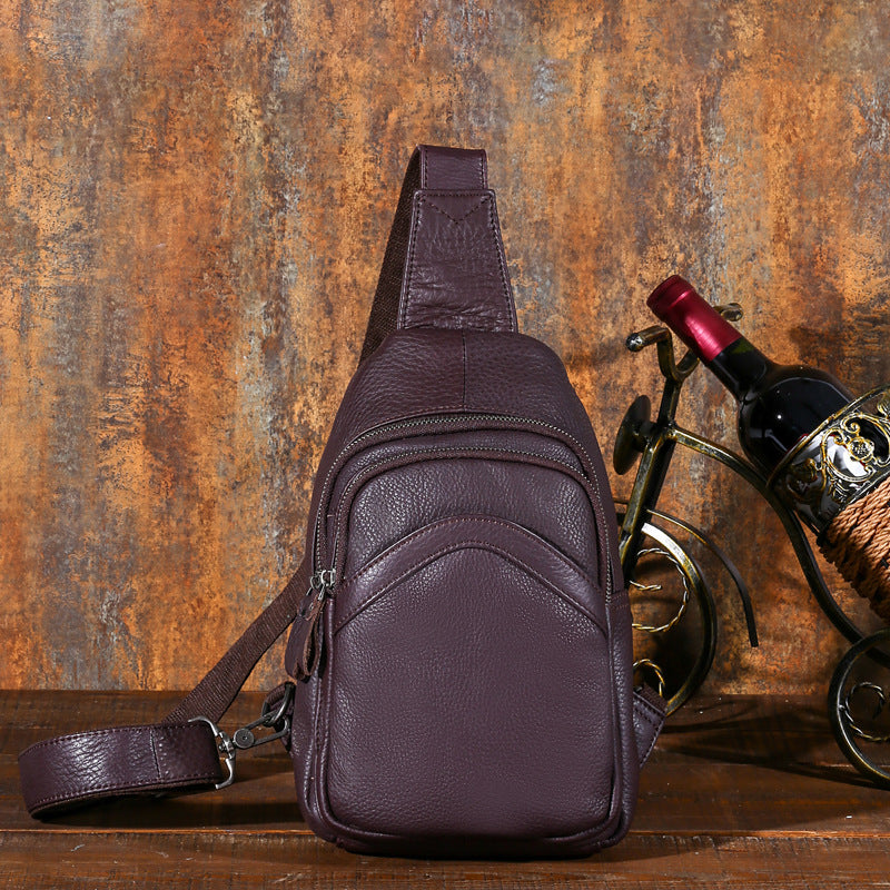 Soft Leather Mens Black One Shoulder Backpack Chest Bag Sling Bag Sling Crossbody Bag For Men - iwalletsmen