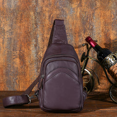 Soft Leather Mens Black One Shoulder Backpack Chest Bag Sling Bag Sling Crossbody Bag For Men - iwalletsmen