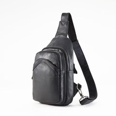 Soft Leather Mens Black One Shoulder Backpack Chest Bag Sling Bag Sling Crossbody Bag For Men - iwalletsmen