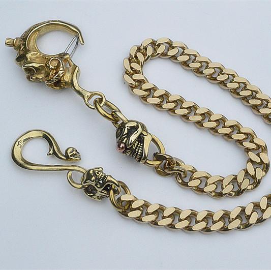 Solid Brass Cool Punk Rock Skull Wallet Chain Biker Trucker
