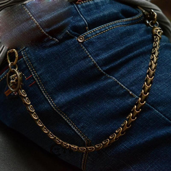 Solid Brass Cool Punk Rock Snake Bone Skull Wallet Chain Biker Trucker Wallet Chain Trucker Wallet Chain for Men