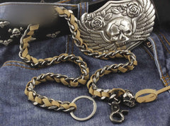 Solid Metal Leather Braided Long Wallet Chain Cool Punk Rock Biker Trucker Wallet Chain Trucker Wallet Chain for Men