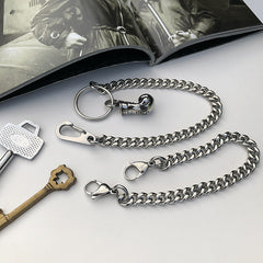 Cool Silver Brass Stainless Steel Mini Key Chain Wallet Chain Hanging Chain for Men - iwalletsmen