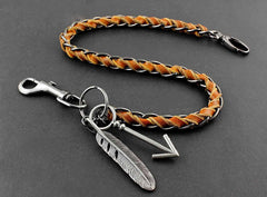 Solid Stainless Steel Leather Braided Long Wallet Chain Cool Punk Rock Biker Trucker Wallet Chain Trucker Wallet Chain for Men