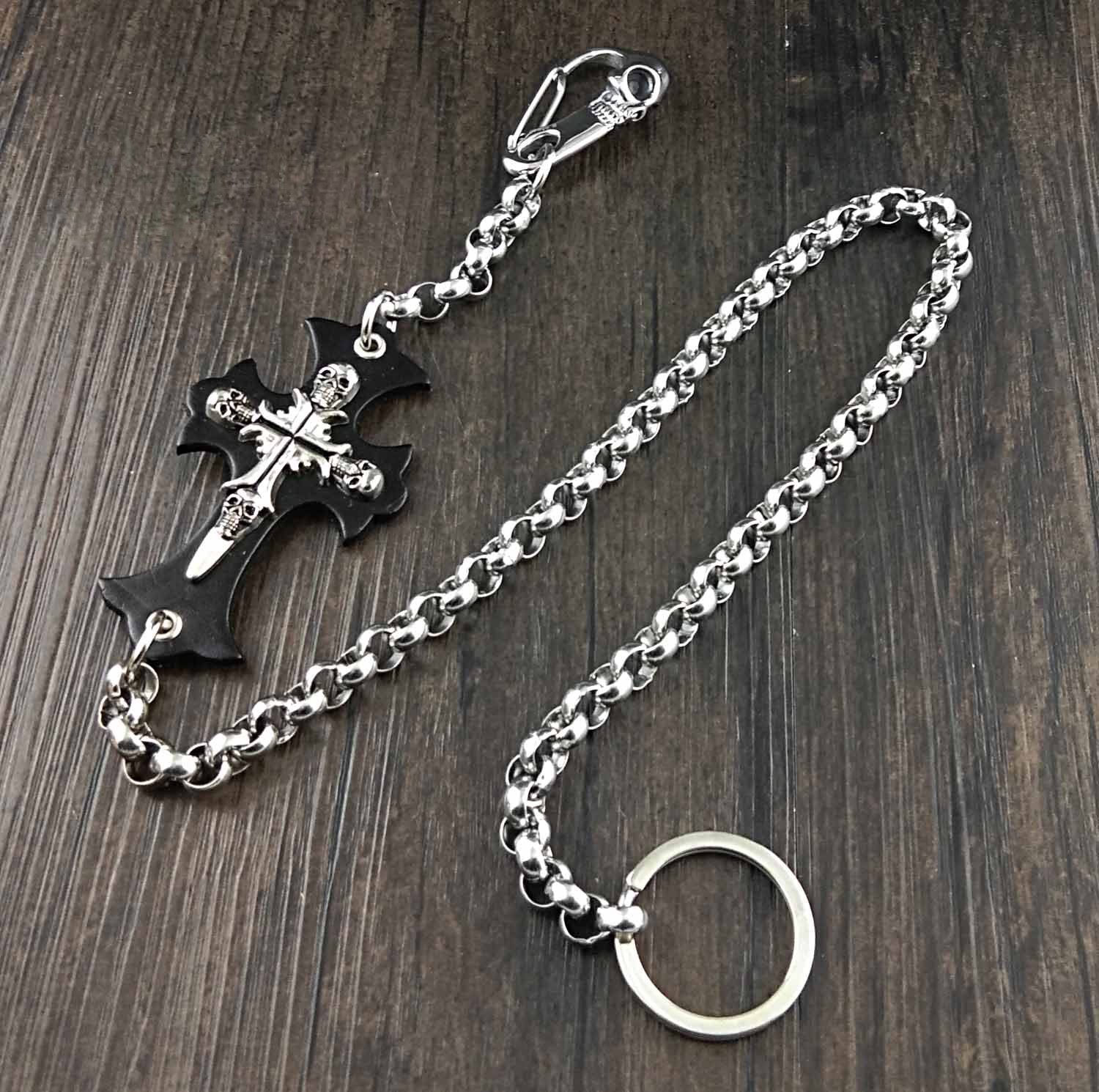 Solid Stainless Steel Long Cross Skull Wallet Chain Cool Punk Rock Biker Trucker Wallet Chain Trucker Wallet Chain for Men