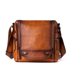 Best Leather Men's Vertical Side Bag Square Roomy Messenger Bag For Men