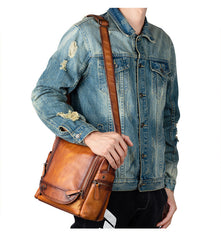 Best Leather Men's Vertical Side Bag Square Roomy Messenger Bag For Men