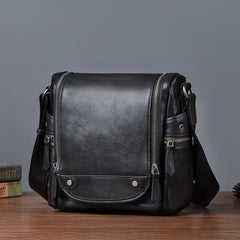 Best Leather Men's Vertical Side Bag Square Roomy Messenger Bag For Men