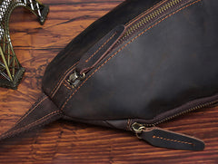 Vintage Brown Leather Men's Sling Bag Streamline Chest Bag One shoulder Backpack For Men