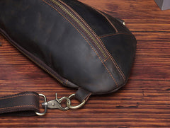 Vintage Brown Leather Men's Sling Bag Streamline Chest Bag One shoulder Backpack For Men