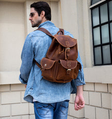 Vintage Leather Mens 14inch Laptop Backpack Travel Backpacks School Backpacks for Men - iwalletsmen