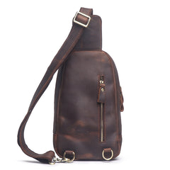 Cool Brown Leather Men's Sling Bag Chest Bag One-Shoulder Backpack For Men - iwalletsmen