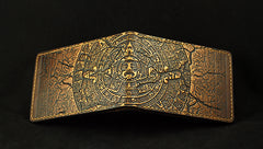 Handmade Leather Tooled Xiuhpohualli Calendar License Wallet Mens Card billfold Wallet Cool Leather Wallet Slim Wallet for Men