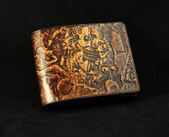 Handmade Leather Tooled Assassins Creed Mens billfold Wallet Cool Leather Wallet Slim Wallet for Men