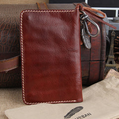 Handmade Leather Mens Long Chain Biker Wallet Cool Leather Wallet Slim Wallets for Men