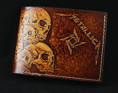 Handmade Leather Tooled Metallica Mens billfold Wallet Cool Leather Wallet Slim Wallet for Men