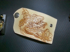 Handmade Leather Tooled Carp Flower Biker Mens Cool Car Key Wallet KeyChain for Men