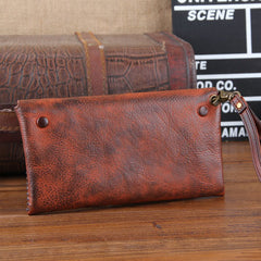 Genuine Leather Mens Cool Biker Chain Wallet Long Leather Wallet Slim Clutch Wristlet Wallet for Men
