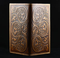 Handmade Leather Tooled Floral Mens Long Wallet Cool Leather Wallet Clutch Wallet for Men