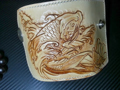 Handmade Leather Tooled Carp Flower Biker Mens Cool Car Key Wallet KeyChain for Men