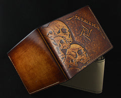 Handmade Leather Tooled Metallica Mens billfold Wallet Cool Leather Wallet Slim Wallet for Men