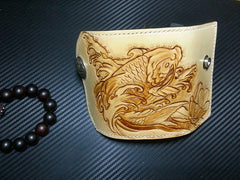 Handmade Leather Tooled Carp Flower Biker Mens Cool Car Key Wallet KeyChain for Men