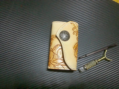 Handmade Leather Tooled Carp Flower Biker Mens Cool Car Key Wallet KeyChain for Men