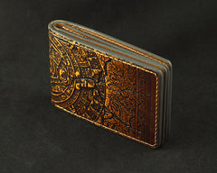 Handmade Leather Tooled Xiuhpohualli Calendar License Wallet Mens Card billfold Wallet Cool Leather Wallet Slim Wallet for Men