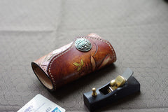 Handmade Leather Tooled Lily Flower Biker Mens Cool Car Key Wallet KeyChain for Men