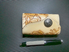 Handmade Leather Tooled Carp Flower Biker Mens Cool Car Key Wallet KeyChain for Men