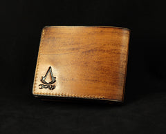 Handmade Leather Tooled Assassins Creed Mens billfold Wallet Cool Leather Wallet Slim Wallet for Men